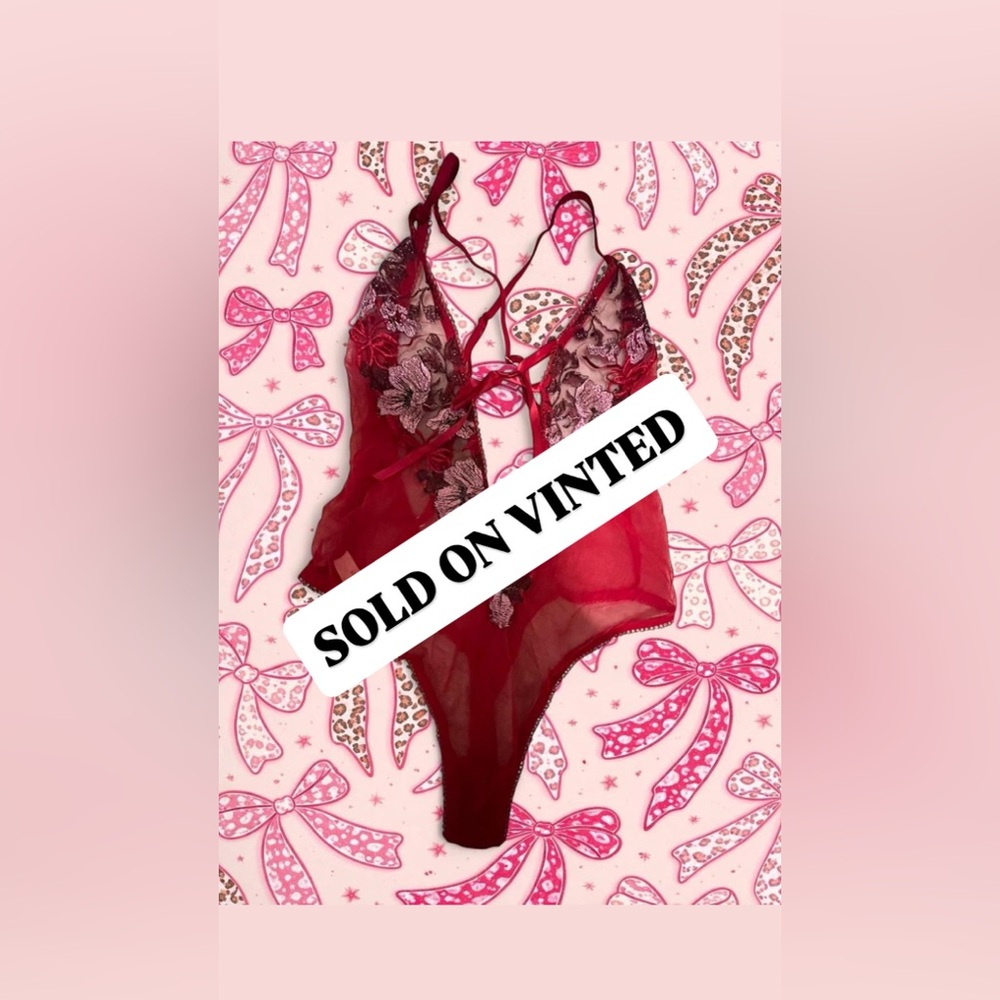 PINK Victoria's Secret Red Floral Lace Plunge Teddy